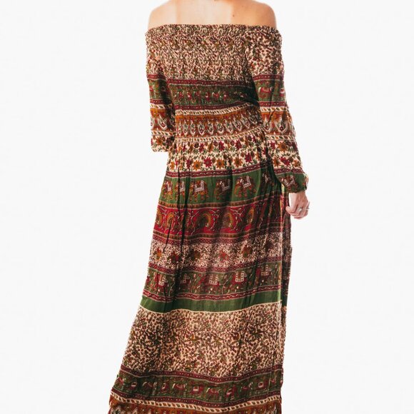 Colorful peasant maxi dress short sleeve off shoulder boho summer floral tie dye - Picture 6 of 6